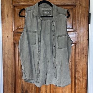 Express military green button down sleeveless tank sz XL